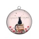Pendentif Cabochon Argent - chat coquelicot