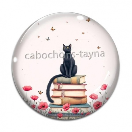 Cabochon Verre - chat coquelicot