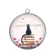 Pendentif Cabochon Argent - chat coquelicot