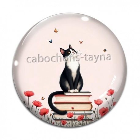 Cabochon Verre - chat coquelicot