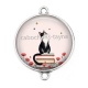 Connecteur Cabochon Argent - chat coquelicot