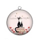 Pendentif Cabochon Argent - chat coquelicot