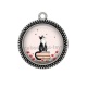 Pendentif Cabochon Argent - chat coquelicot