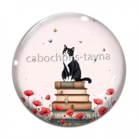 Cabochon Verre - chat coquelicot