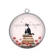 Pendentif Cabochon Argent - chat coquelicot