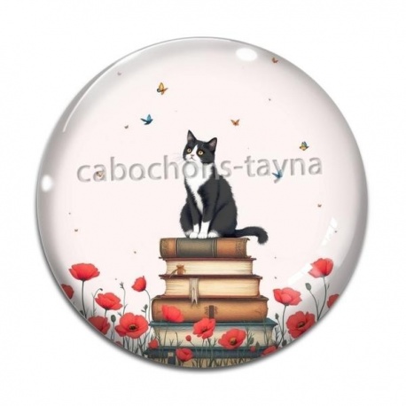 Cabochon Verre - chat coquelicot