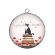 Pendentif Cabochon Argent - chat coquelicot
