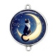 Connecteur Cabochon Argent - chat noir sur lune