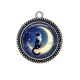 Pendentif Cabochon Argent - chat noir sur lune
