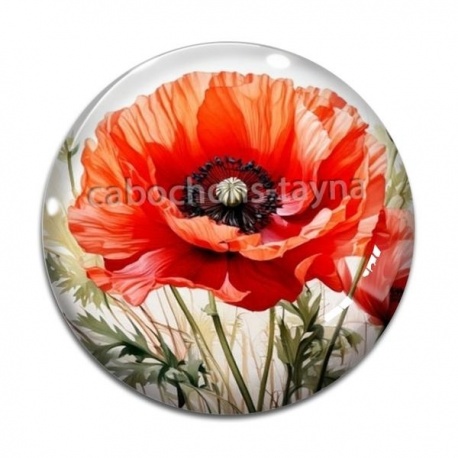 Cabochon Verre - coquelicot rouge