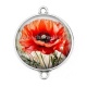 Connecteur Cabochon Argent - coquelicot rouge