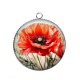 Pendentif Cabochon Argent - coquelicot rouge