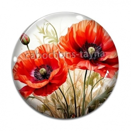 Cabochon Verre - coquelicot rouge