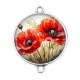 Connecteur Cabochon Argent - coquelicot rouge