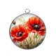 Pendentif Cabochon Argent - coquelicot rouge