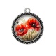 Pendentif Cabochon Argent - coquelicot rouge