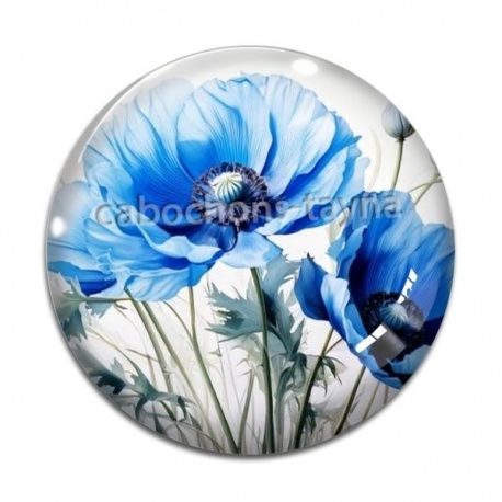 Cabochon Verre - coquelicot bleu