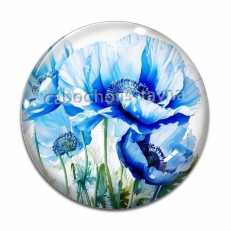 Cabochon Verre - coquelicot bleu