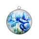 Pendentif Cabochon Argent - coquelicot bleu