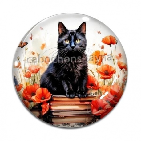 Cabochon Verre - chat coquelicot livre