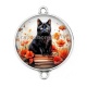 Connecteur Cabochon Argent - chat coquelicot livre