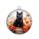 Pendentif Cabochon Argent - chat coquelicot livre