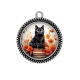 Pendentif Cabochon Argent - chat coquelicot livre