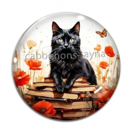 Cabochon Verre - chat coquelicot livre