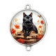 Connecteur Cabochon Argent - chat coquelicot livre