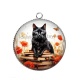 Pendentif Cabochon Argent - chat coquelicot livre
