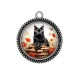 Pendentif Cabochon Argent - chat coquelicot livre