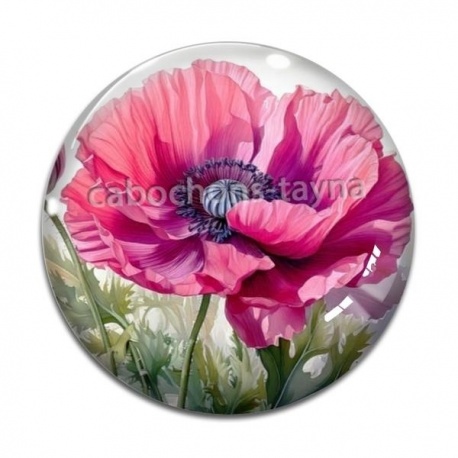 Cabochon Verre - coquelicot fuchsia