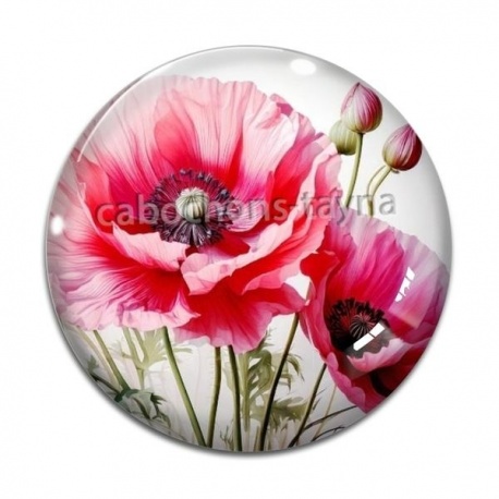 Cabochon Verre - coquelicot fuchsia