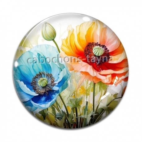 Cabochon Verre - coquelicot multicolore