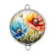 Connecteur Cabochon Argent - coquelicot multicolore