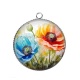 Pendentif Cabochon Argent - coquelicot multicolore