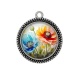 Pendentif Cabochon Argent - coquelicot multicolore