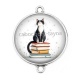 Connecteur Cabochon Argent - chat pissenlit et livre
