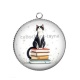 Pendentif Cabochon Argent - chat pissenlit et livre