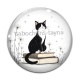 Cabochon Verre - chat pissenlit et livre