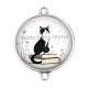 Connecteur Cabochon Argent - chat pissenlit et livre