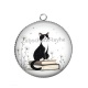 Pendentif Cabochon Argent - chat pissenlit et livre
