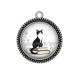 Pendentif Cabochon Argent - chat pissenlit et livre