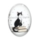 Cabochon Verre Ovale - chat pissenlit et livre