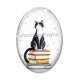 Cabochon Verre Ovale - chat pissenlit et livre