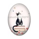 Cabochon Résine Ovale - chat coquelicot et livre