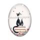 Cabochon Verre Ovale - chat coquelicot et livre