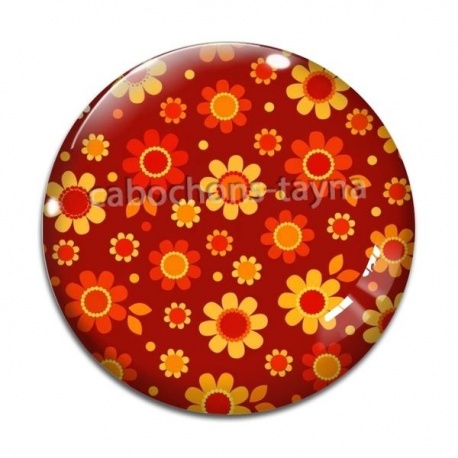 Cabochon Verre - fleur ton rouge