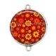 Connecteur Cabochon Argent - fleur ton rouge