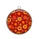 Pendentif Cabochon Argent - fleur ton rouge